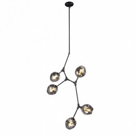Pendant SAKURA acabado Negro mate y Cristal Humo 5 Luces Q16066-BK  quor lighting